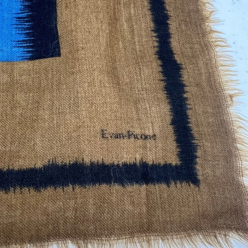 Evan Picone Vintage 100% Wool Stripe Square Scarf Brown Purple Made in Japan